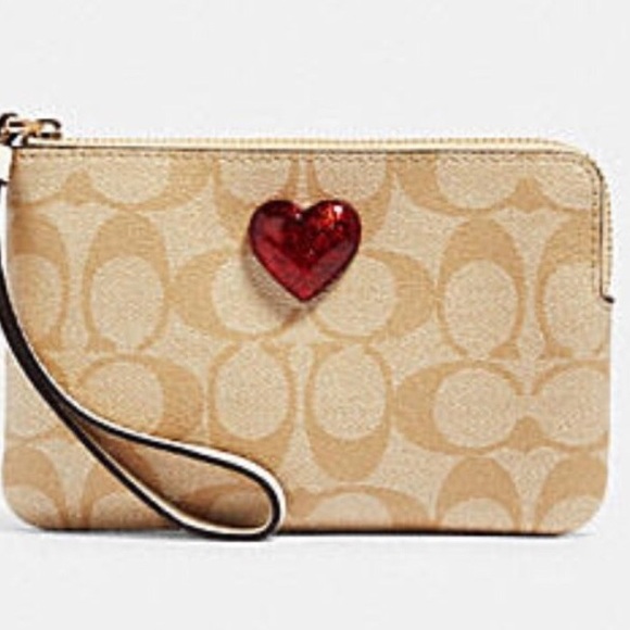 Coach Handbags - CORNER ZIP WRISTLET IN SIGNATURE CANVAS WITH HEART